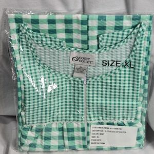 Cozee Corner Women's XL Sleeveless Zip Duster Mint with White Lace Trim NOS